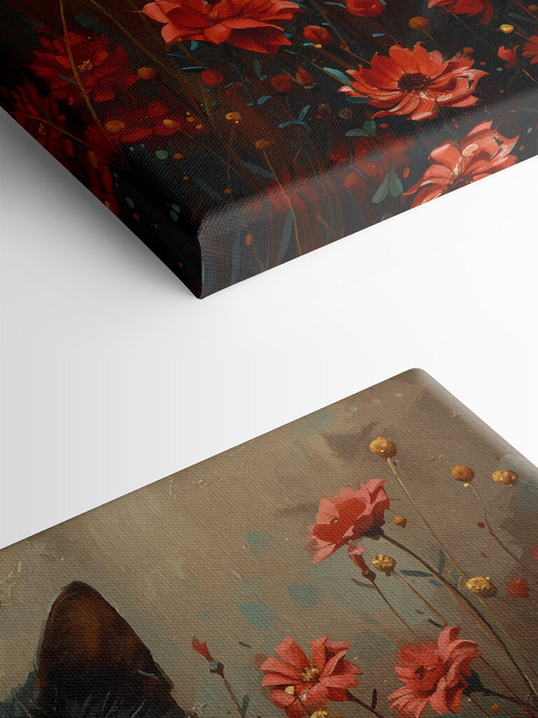 Black cat in a field of red flowers Black cat in a field of red flowers