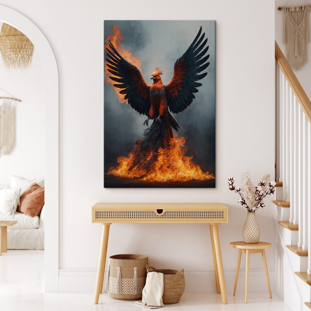 Bird with wings spread out