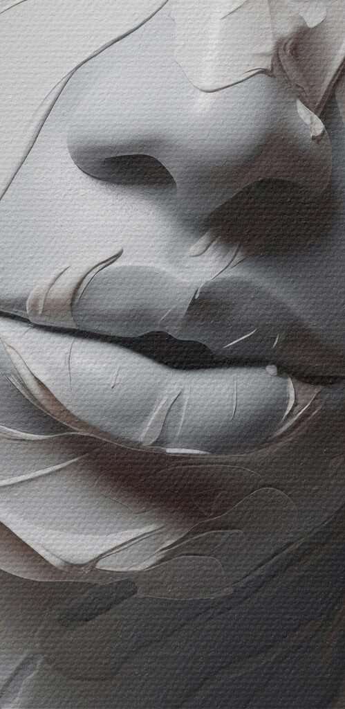 Woman's face covered in white paint