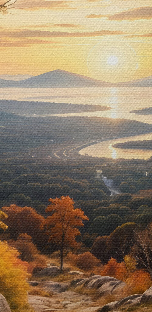 Path through a valley with trees and a river