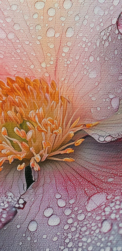 Delicate petals adorned with raindrops