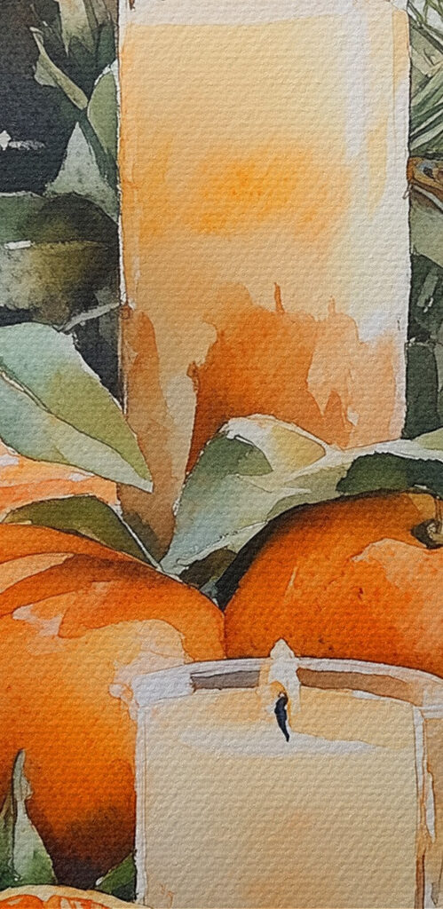 Painting of oranges and candles