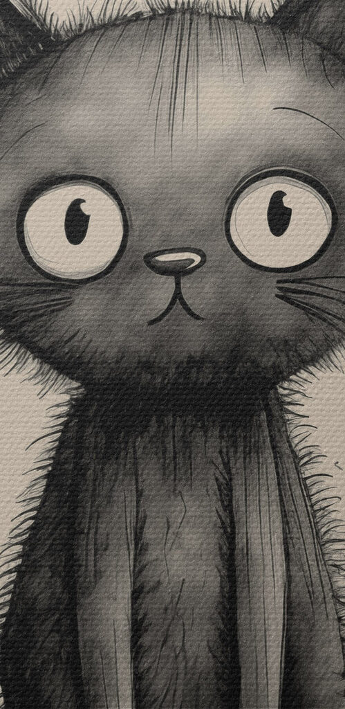 Black cat with big eyes