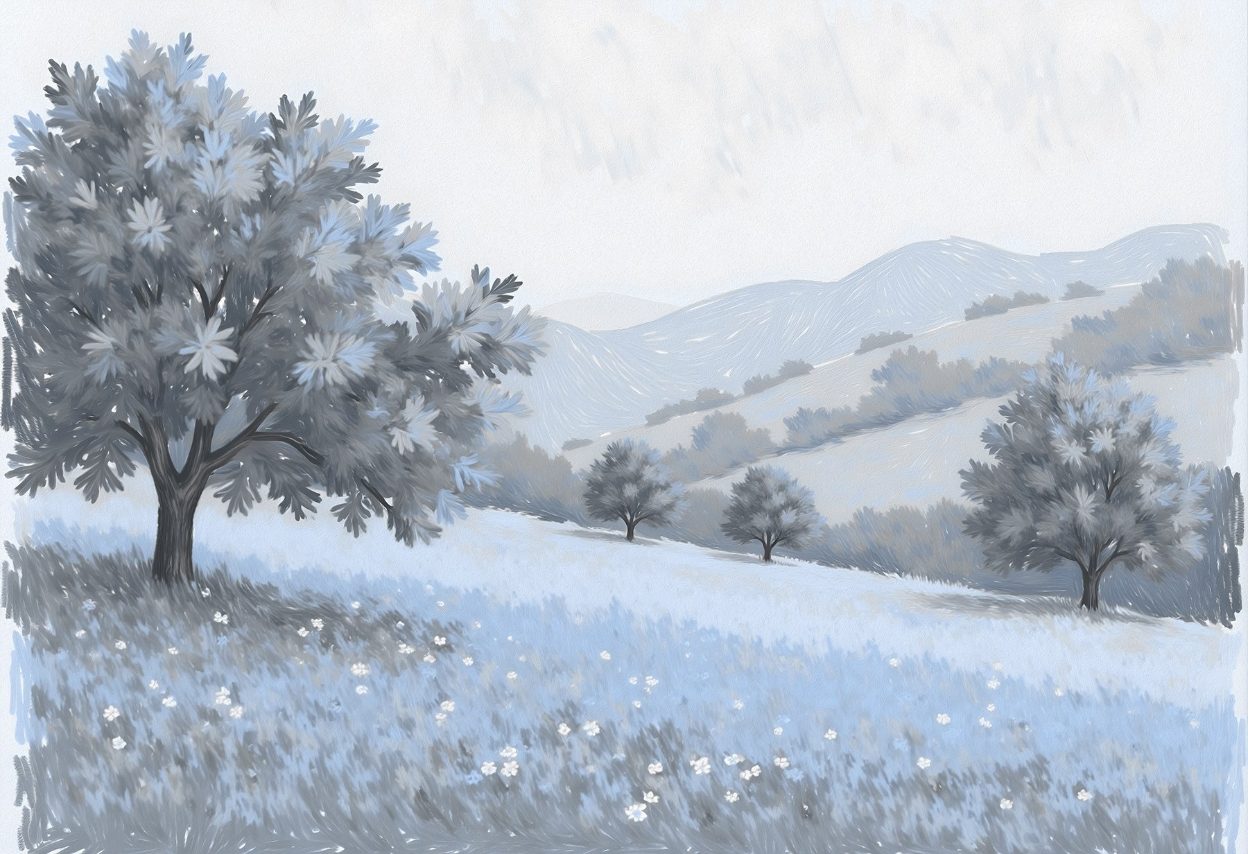 Landscape with trees and flowers