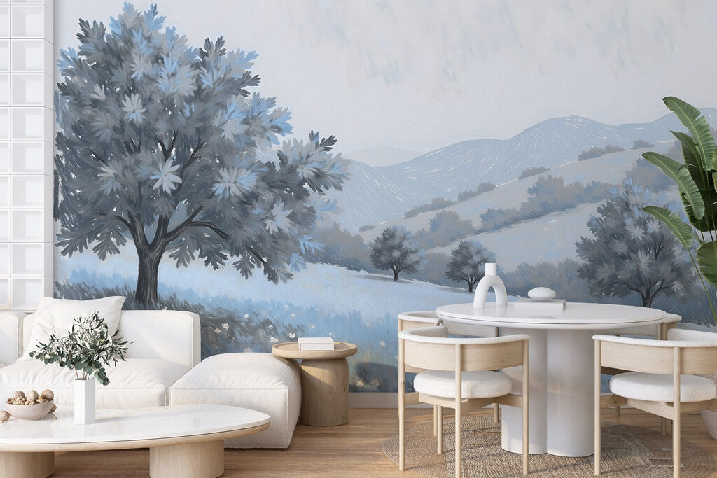 Landscape with trees and flowers