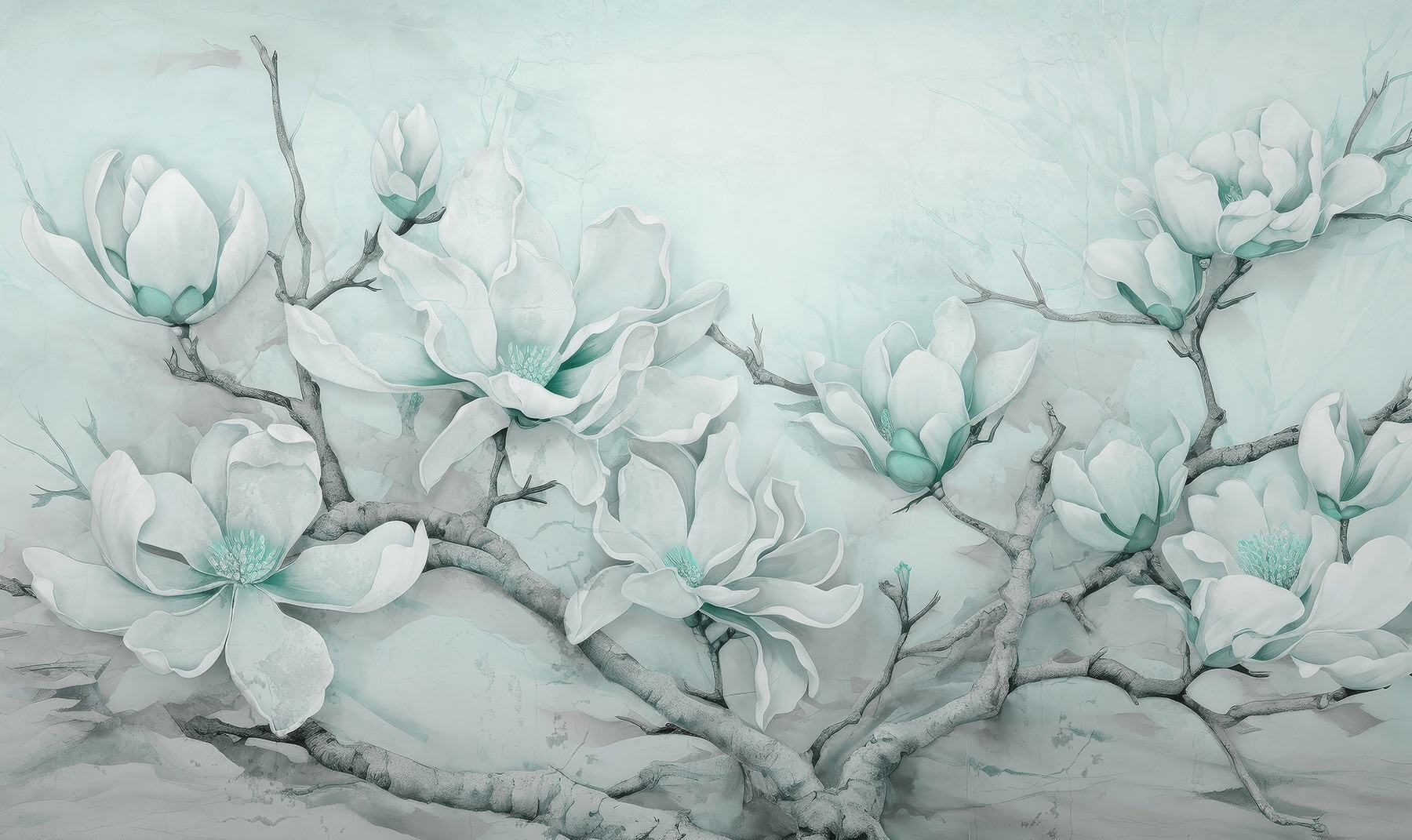 Painting of white flowers on a branch