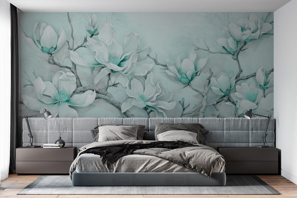 Painting of white flowers on a branch