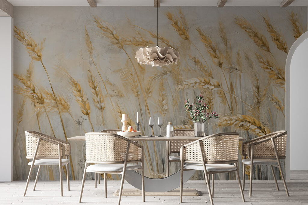 Painting of wheat in a field