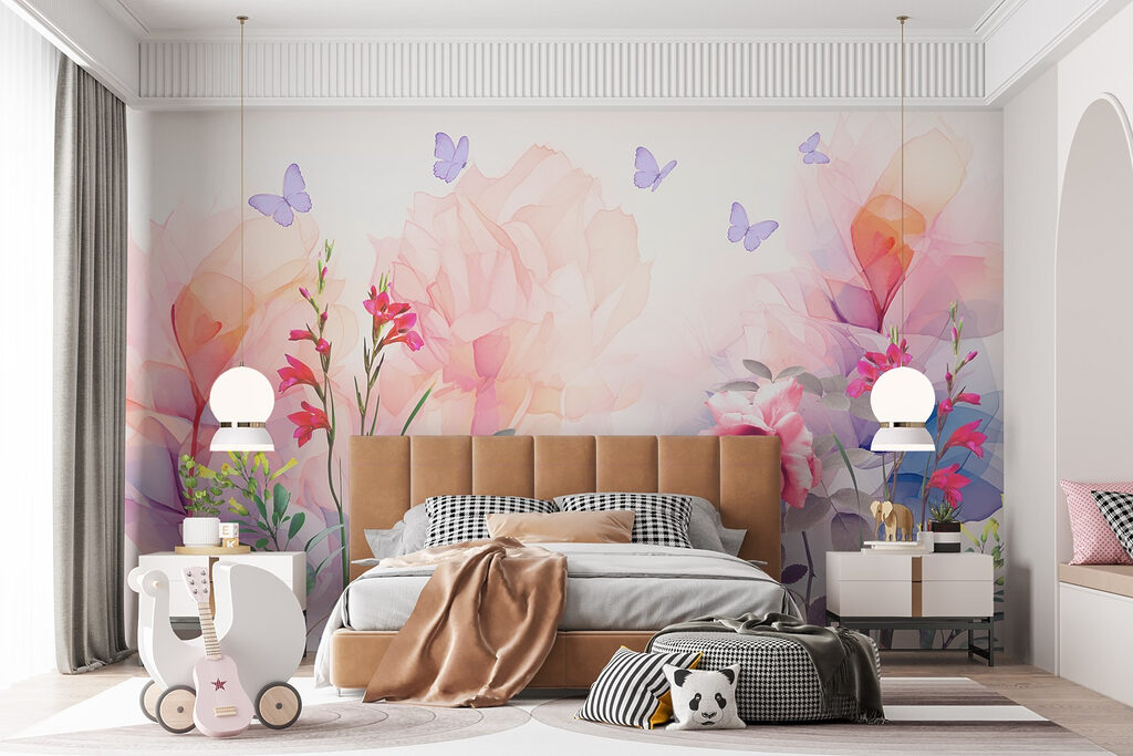 Group of flowers with butterflies Group of flowers with butterflies