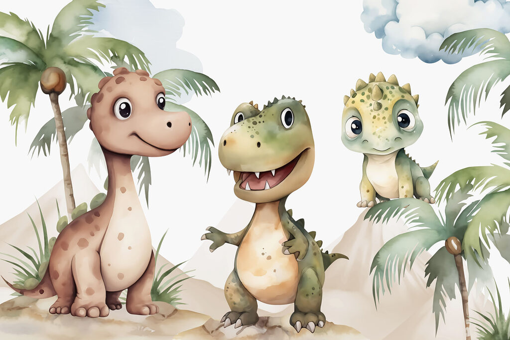 Grupa dinozaurów stojących na skałach Grupa dinozaurów stojących na skałach