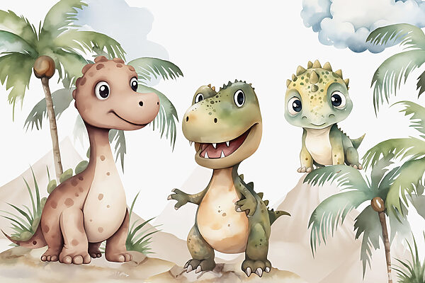 Grupa dinozaurów stojących na skałach Grupa dinozaurów stojących na skałach