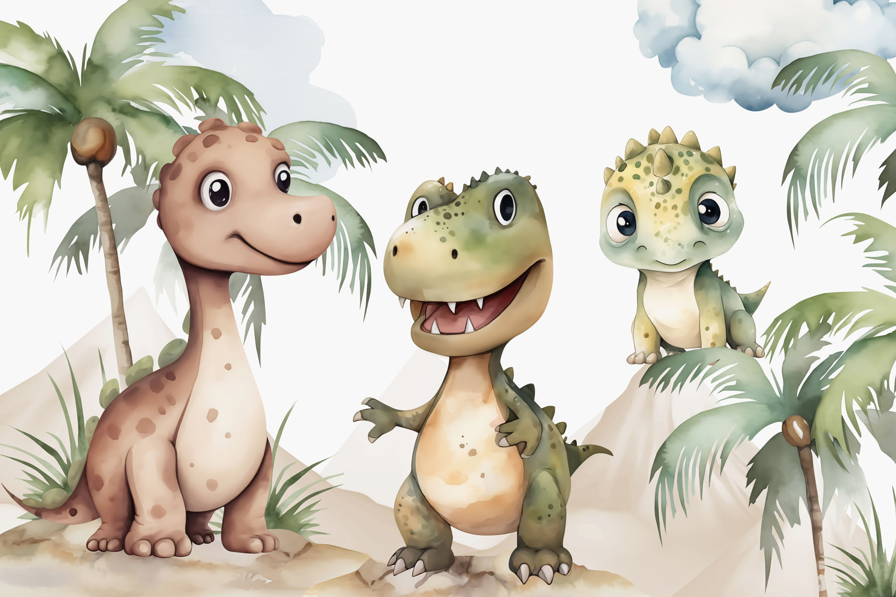 Group of dinosaurs standing on rocks