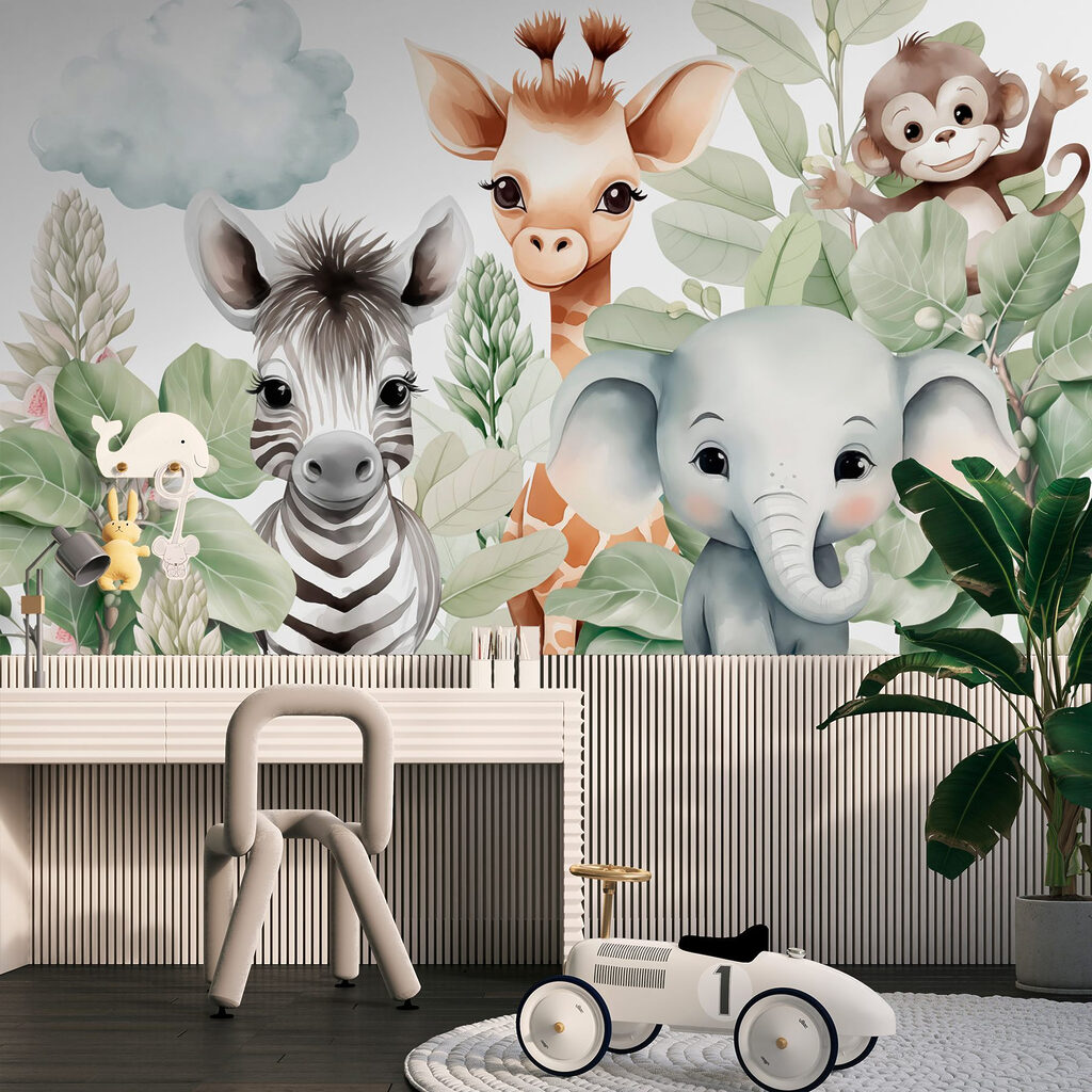 Group of animals with leaves