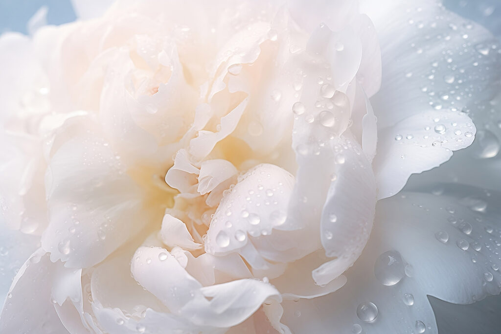 Delicate petals with glistening droplets