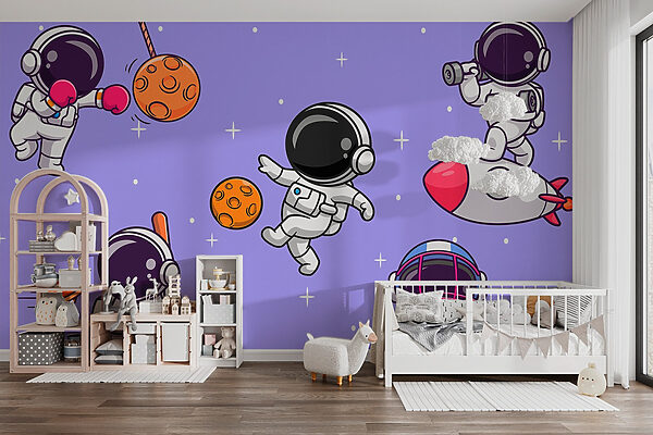 Kreskówka przedstawiająca astronautów w kosmosie Kreskówka przedstawiająca astronautów w kosmosie