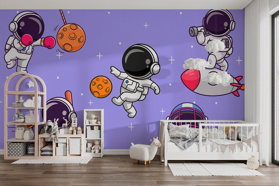 Kreskówka przedstawiająca astronautów w kosmosie