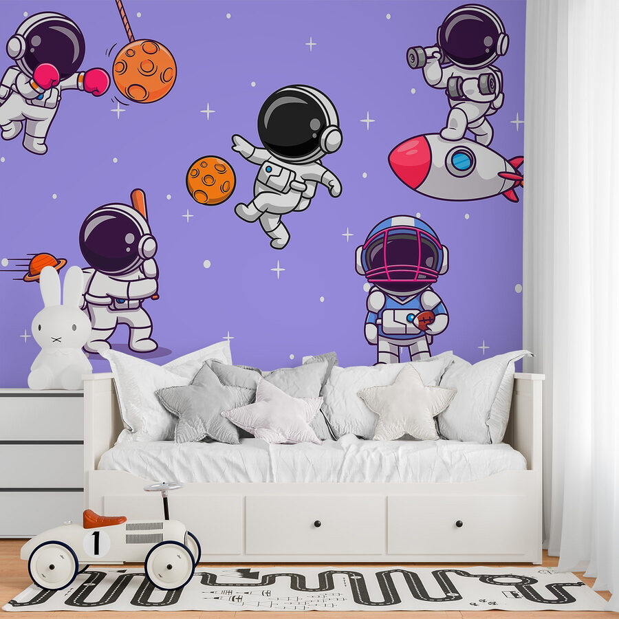 Kreskówka przedstawiająca astronautów w kosmosie