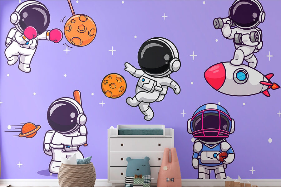 Kreskówka przedstawiająca astronautów w kosmosie
