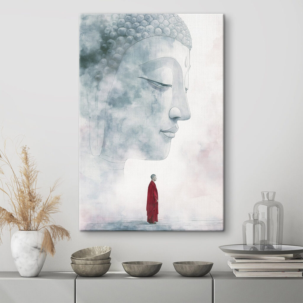 Man standing in front of a large face
