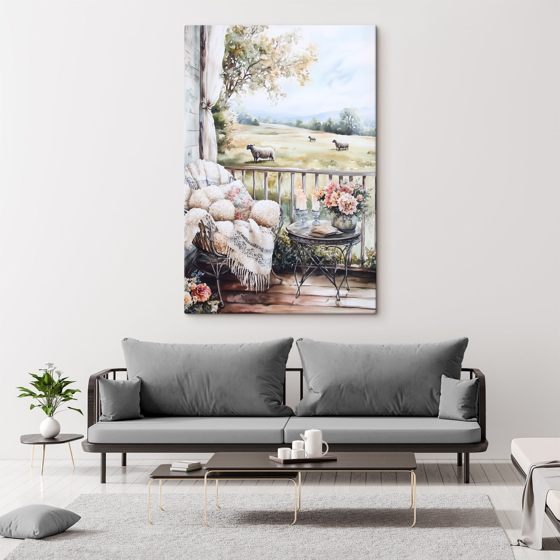 Painting of sheep on a porch