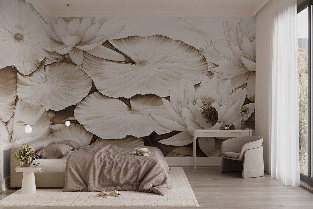 Drawing of lily pads and water lilies Drawing of lily pads and water lilies