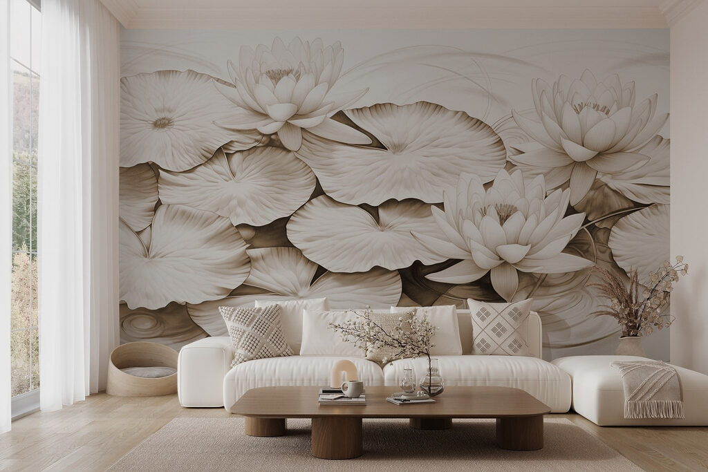 Drawing of lily pads and water lilies Drawing of lily pads and water lilies