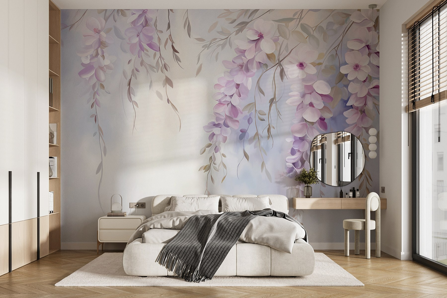 Painting of flowers on a branch