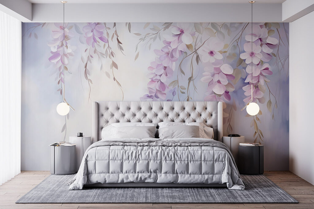 Painting of flowers on a branch