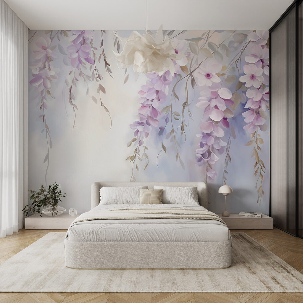 Painting of flowers on a branch