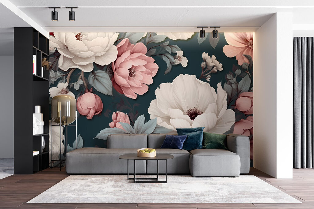 Floral pattern with white and pink flowers