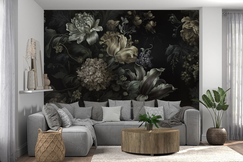 Painting of flowers on a black background