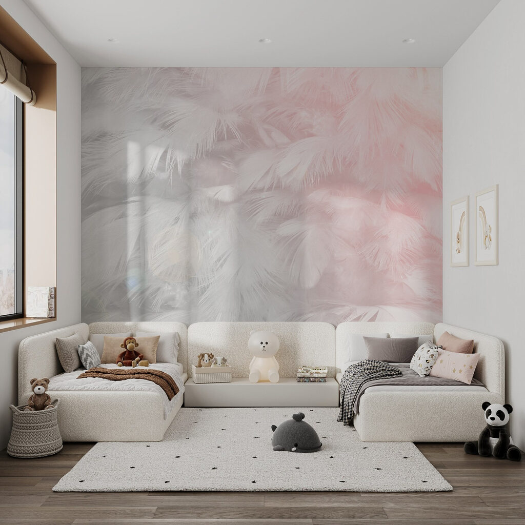 Delicate feathers in soft pastel tones