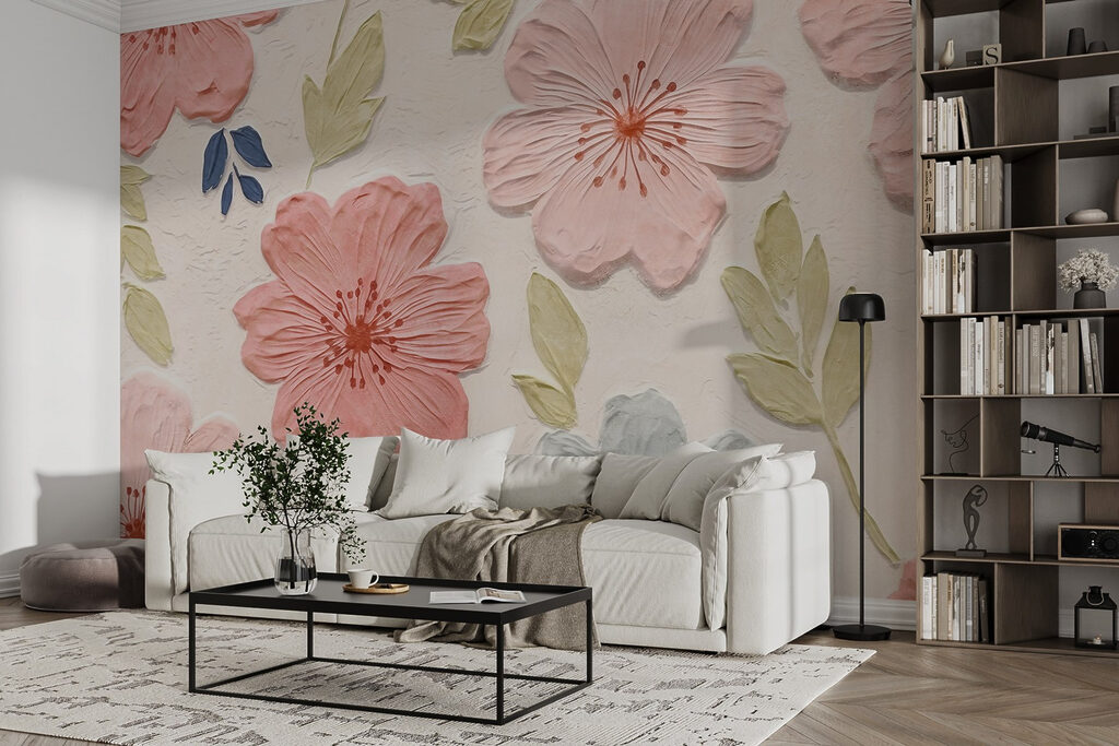 Wall with flowers and leaves