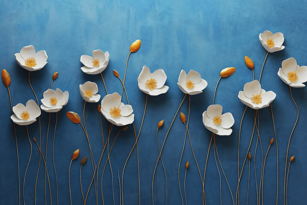 Group of white flowers on a blue background