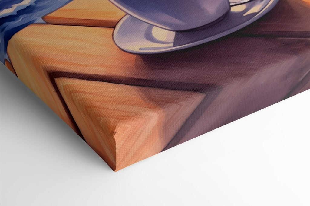 Cup of coffee on a table overlooking a body of water