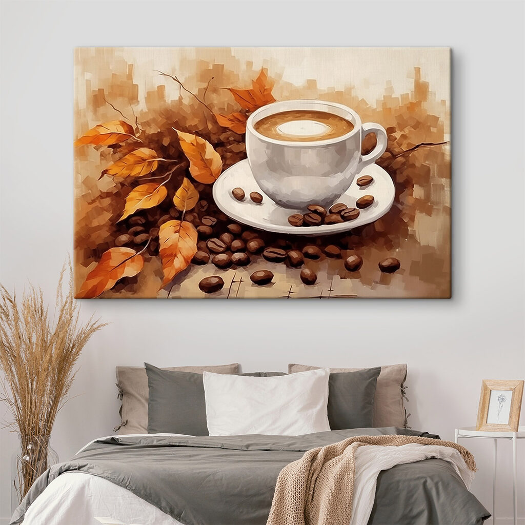 Coffee cup and beans on a saucer