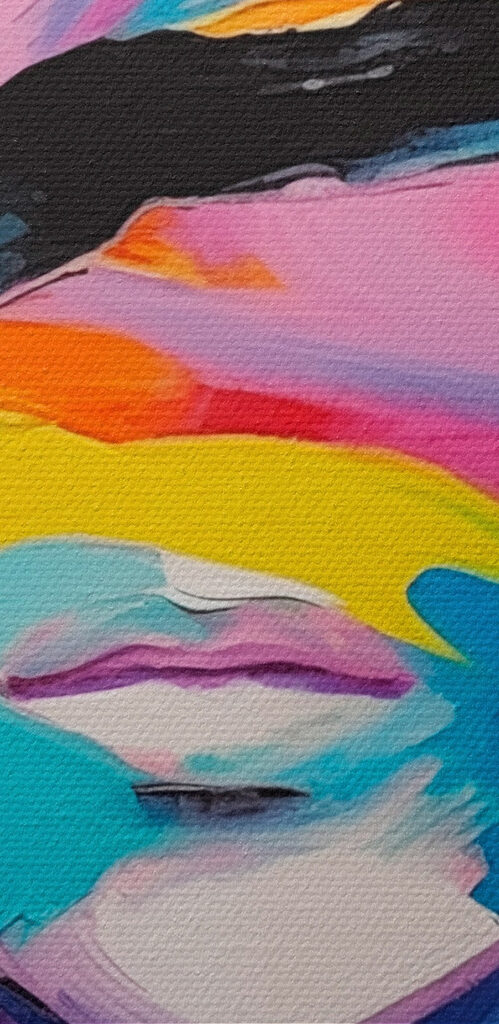 Painting of a woman with colorful paint on her face