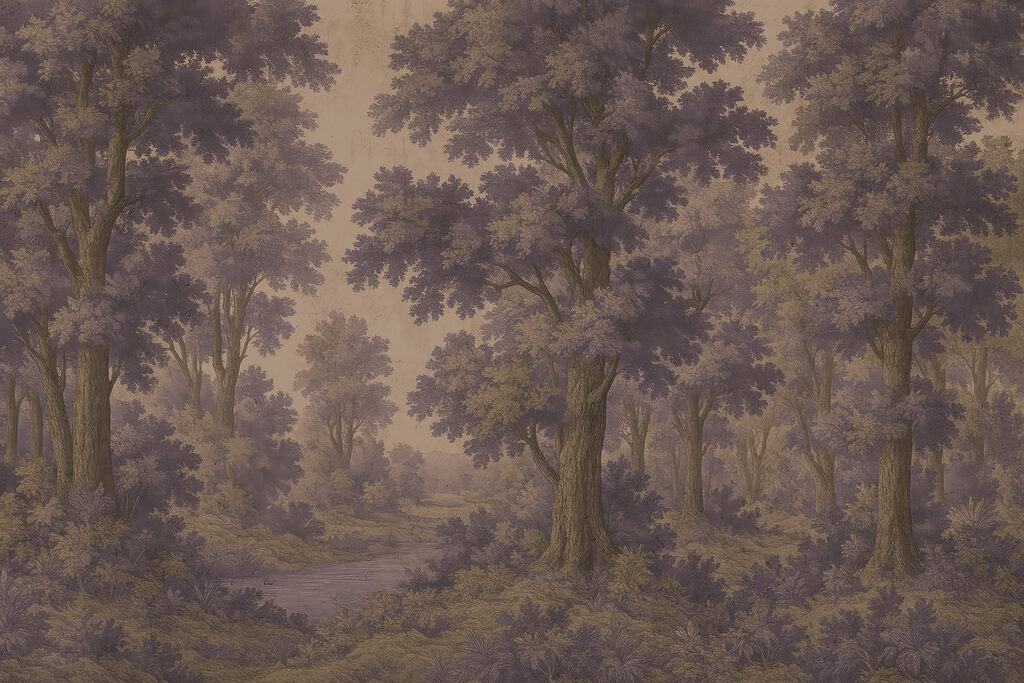Painting of trees and a river