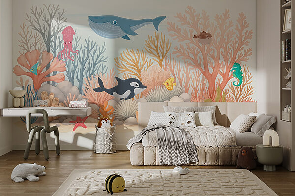 Sea life with corals and fish