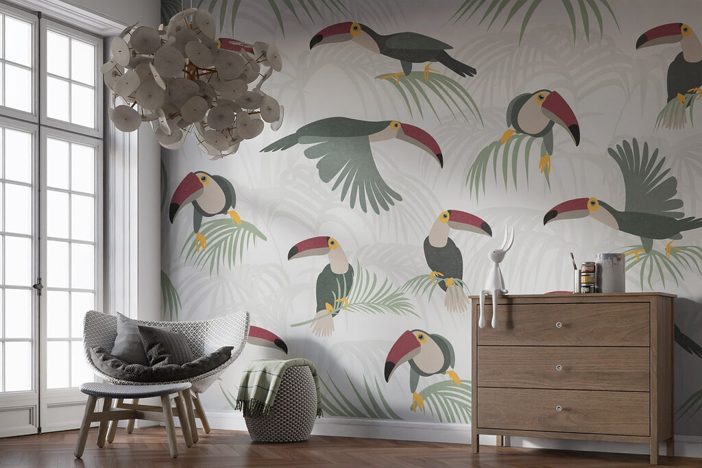 Pattern of birds and plants