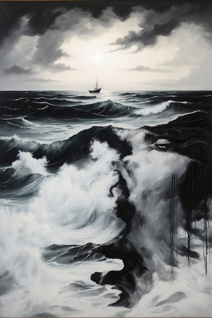 Painting of a ship in the ocean Painting of a ship in the ocean