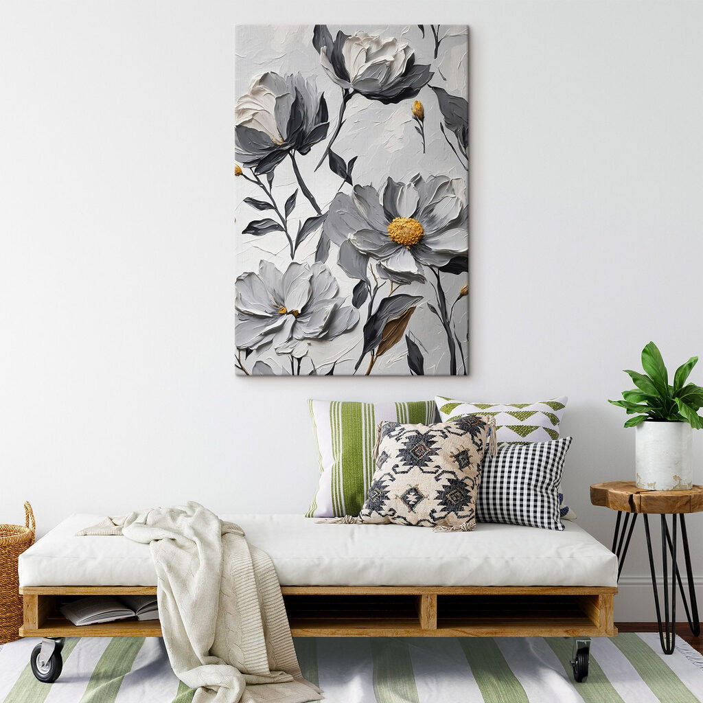 Painting of flowers on a white surface