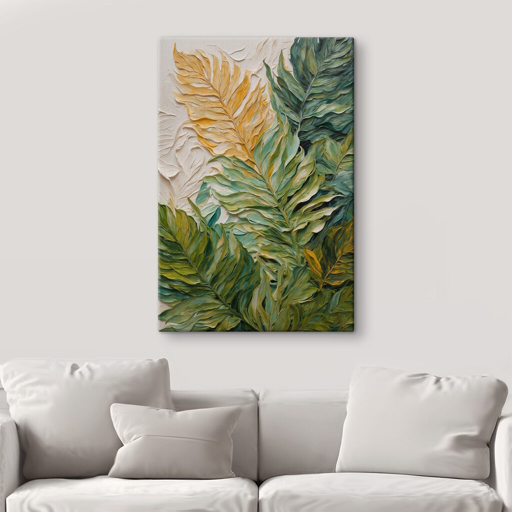 Painting of leaves on a white surface