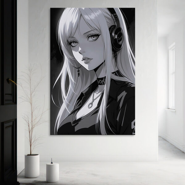 Kobieta z długimi blond włosami w słuchawkach Kobieta z długimi blond włosami w słuchawkach