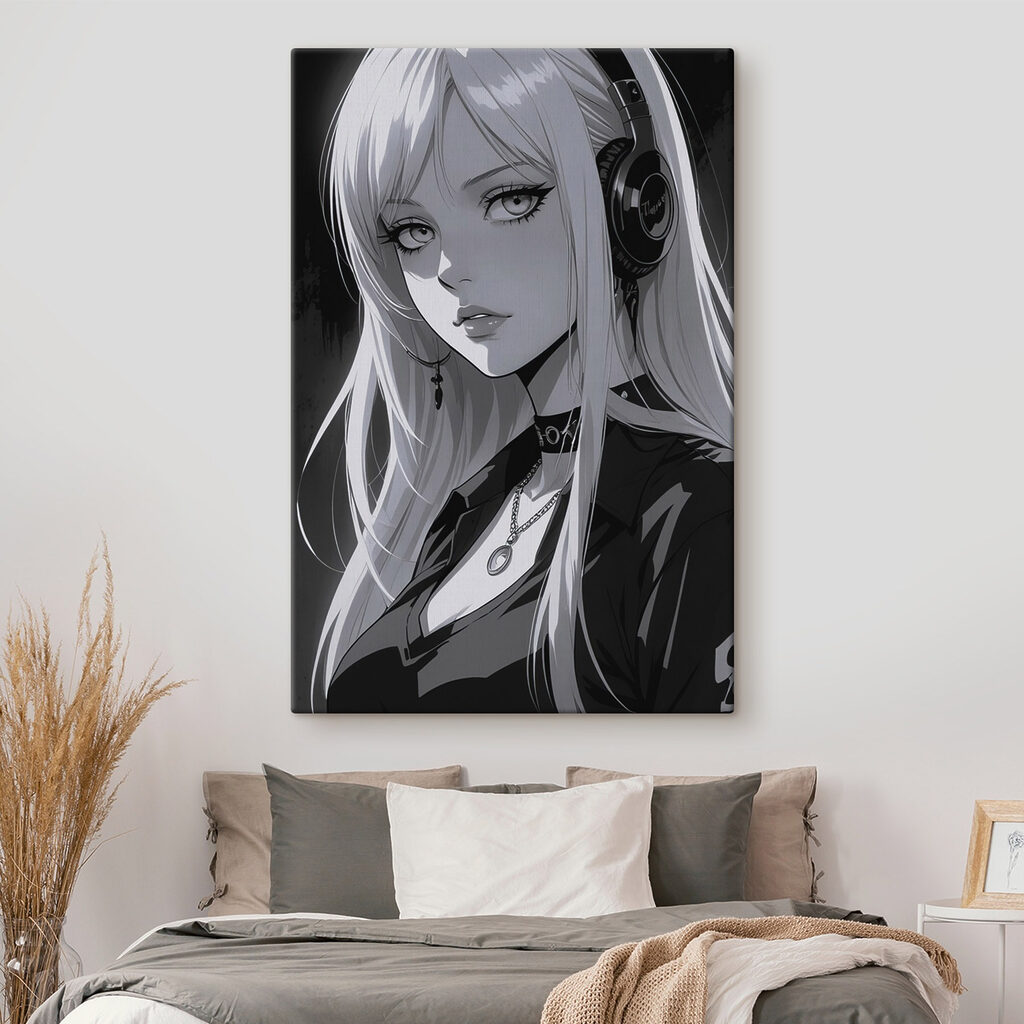 Woman with long blonde hair wearing headphones Woman with long blonde hair wearing headphones