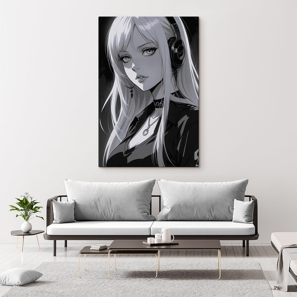 Kobieta z długimi blond włosami w słuchawkach Kobieta z długimi blond włosami w słuchawkach