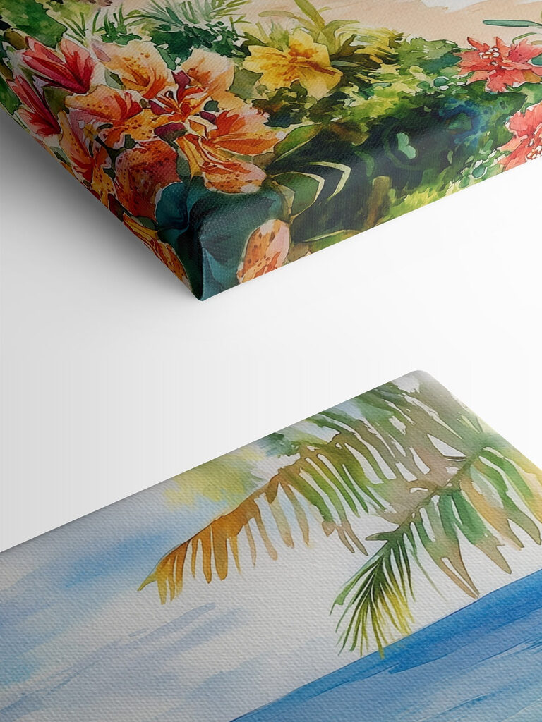 Watercolor painting of a beach and ocean Watercolor painting of a beach and ocean