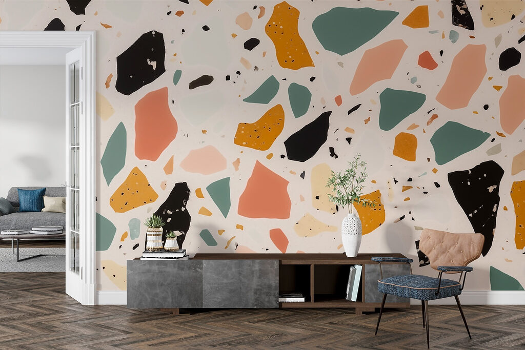 Textured surface with colorful fragments