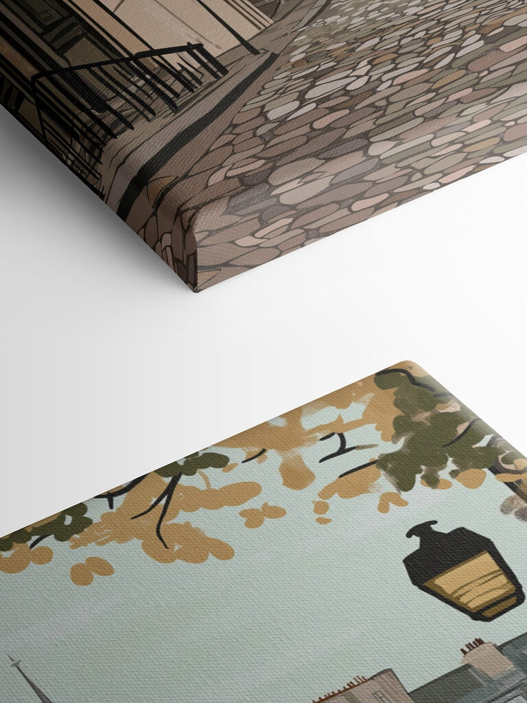 Street with buildings and a lamp post