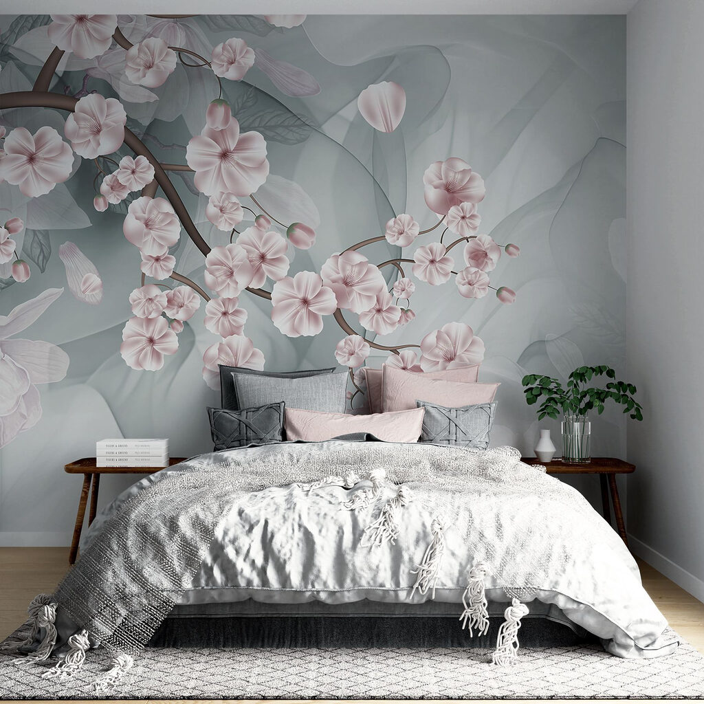 Branch with pink flowers and white flowers Branch with pink flowers and white flowers